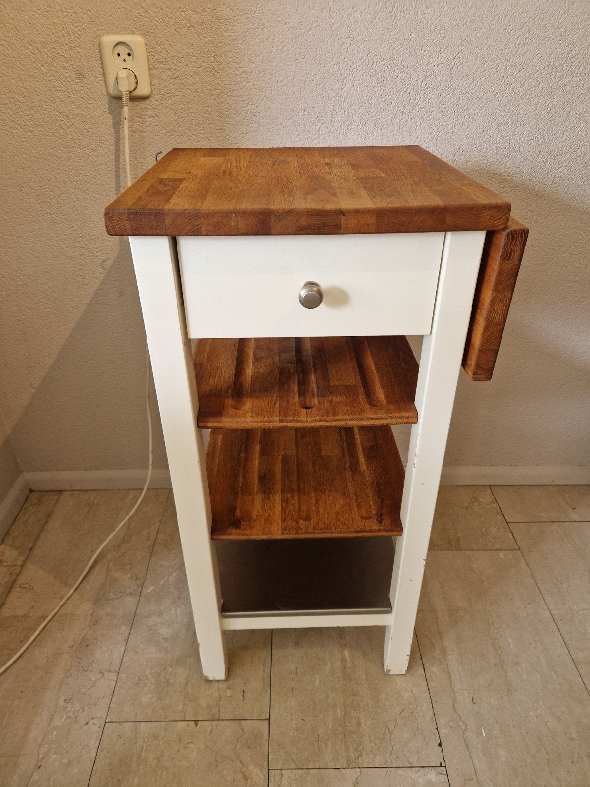 STENSTORP Roltafel, wit/eiken, 45x43x90 cm, Ophalen, Gebruikt