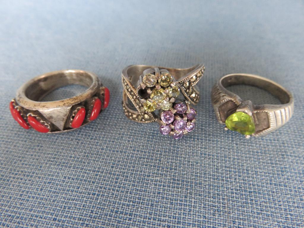 Ringen met stenen in 925 karaat zilver - bodemvondsten, Gebruikt, Ophalen of Verzenden, 17 tot 18, Dame of Heer