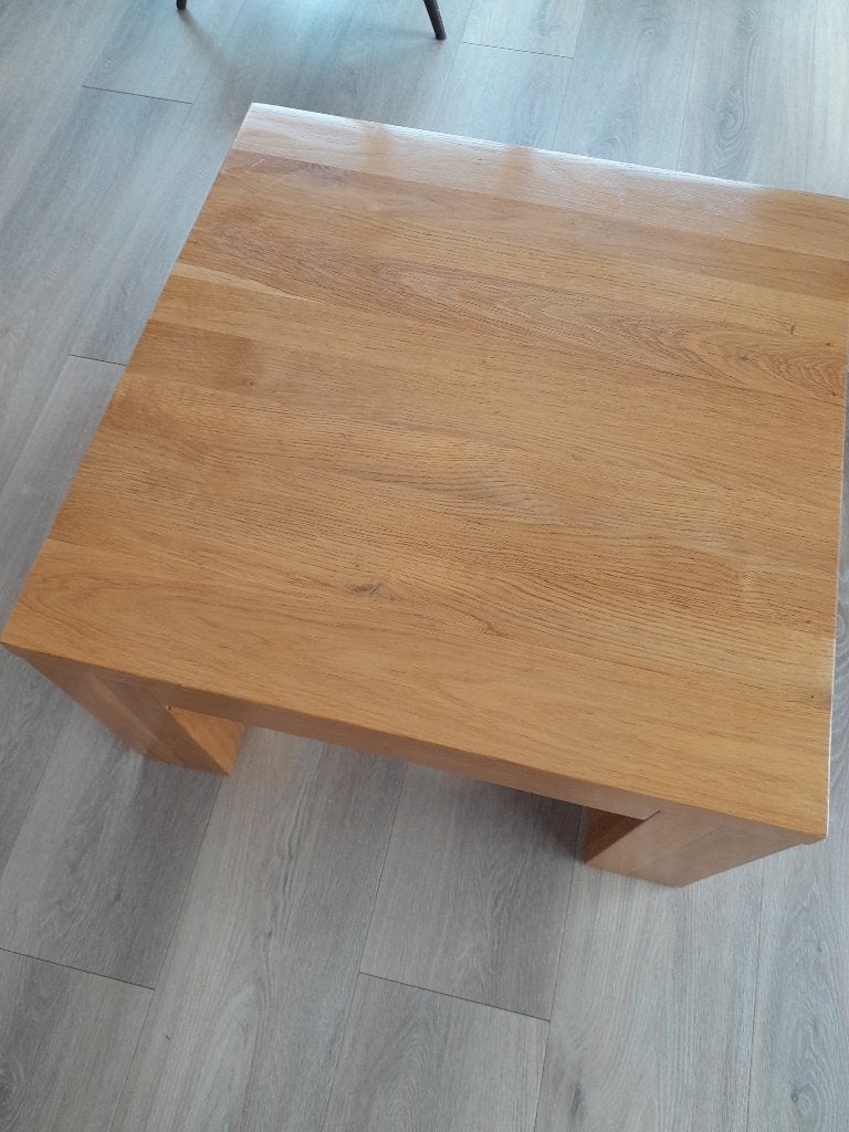 salontafel massief eiken 70 x 70 cm, Ophalen, Gebruikt, 50 tot 100 cm, 50 tot 100 cm
