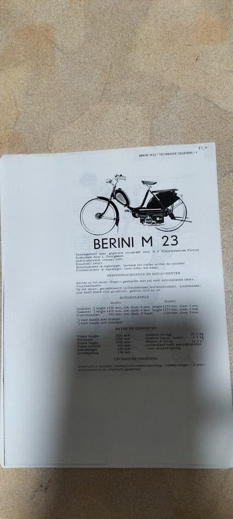 Berini M 23 Werkplaats- en Onderdelenhandleiding (23 blz.), Fietsen en Brommers, Ophalen of Verzenden, Overige typen, Berini