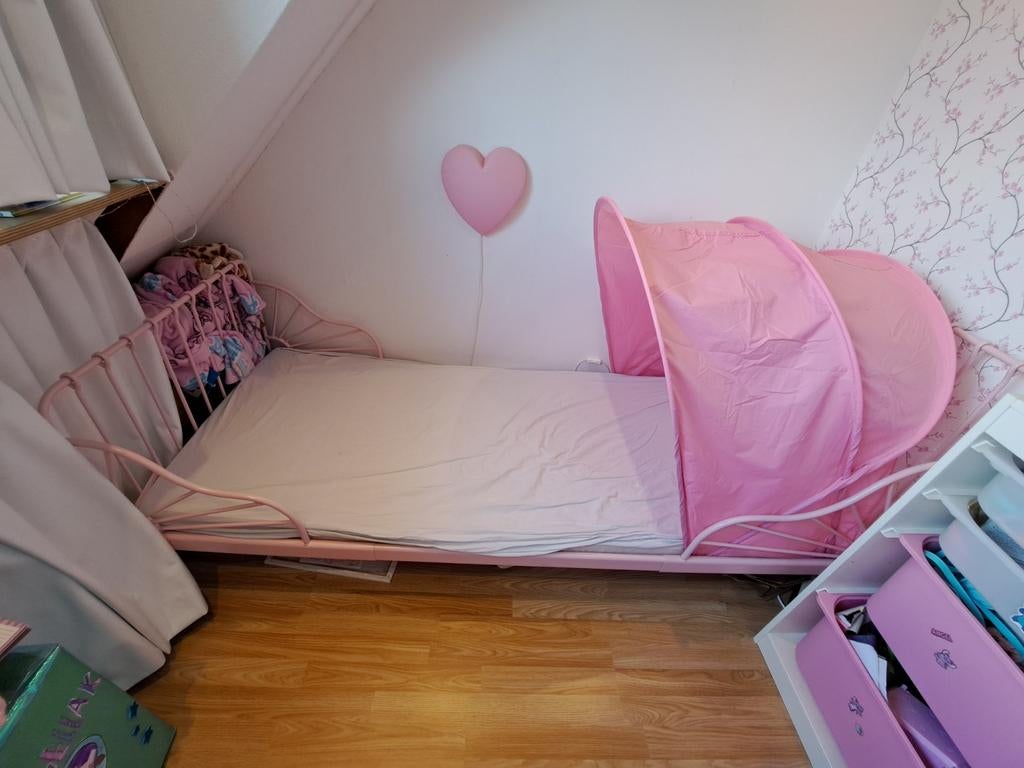 Ikea Minnen Meegroeibed, lichtroze, 80x200 cm, Ophalen, Gebruikt, 70 tot 85 cm, Lattenbodem