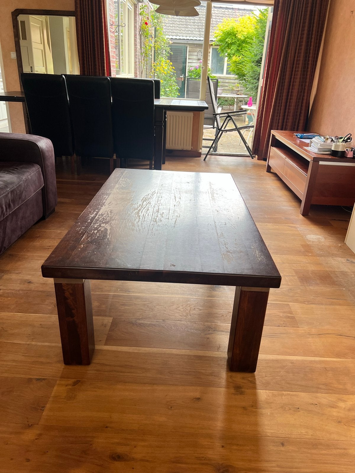 Robuuste Vintage Salontafel met Karakter, Ophalen, Gebruikt, 100 tot 150 cm, 50 tot 100 cm