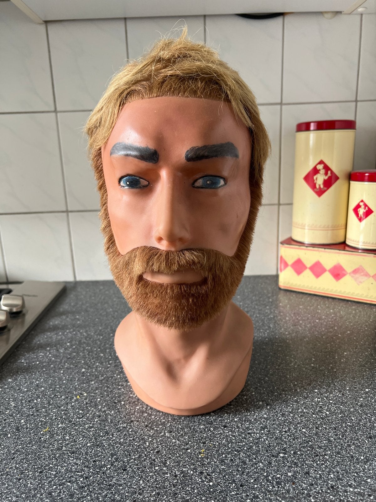 Vintage Mannequin Hoofd met Baard en Haar, Ophalen of Verzenden, Gebruikt