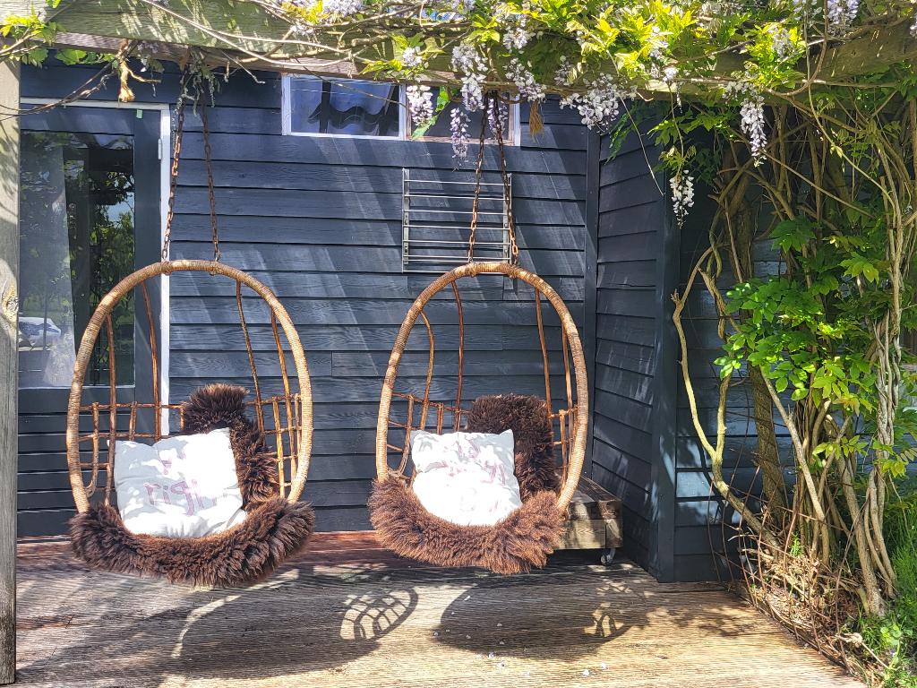 Set van 2 Rotan Hangstoelen, Ophalen, Twee, Bruin, Stof