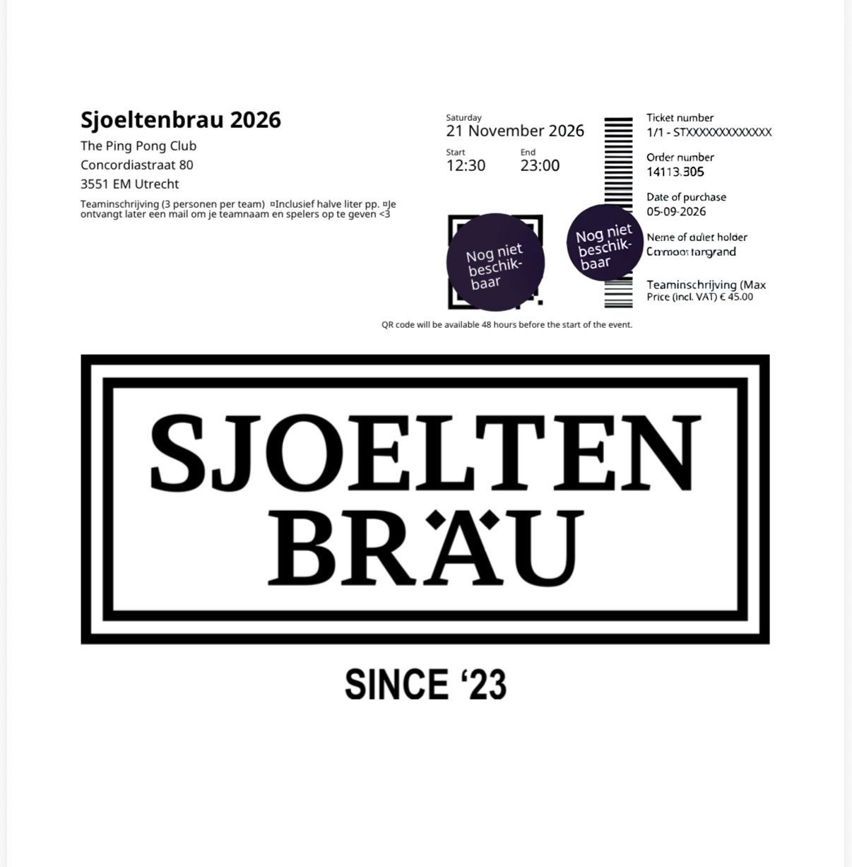Kaartje is op naam te zetten