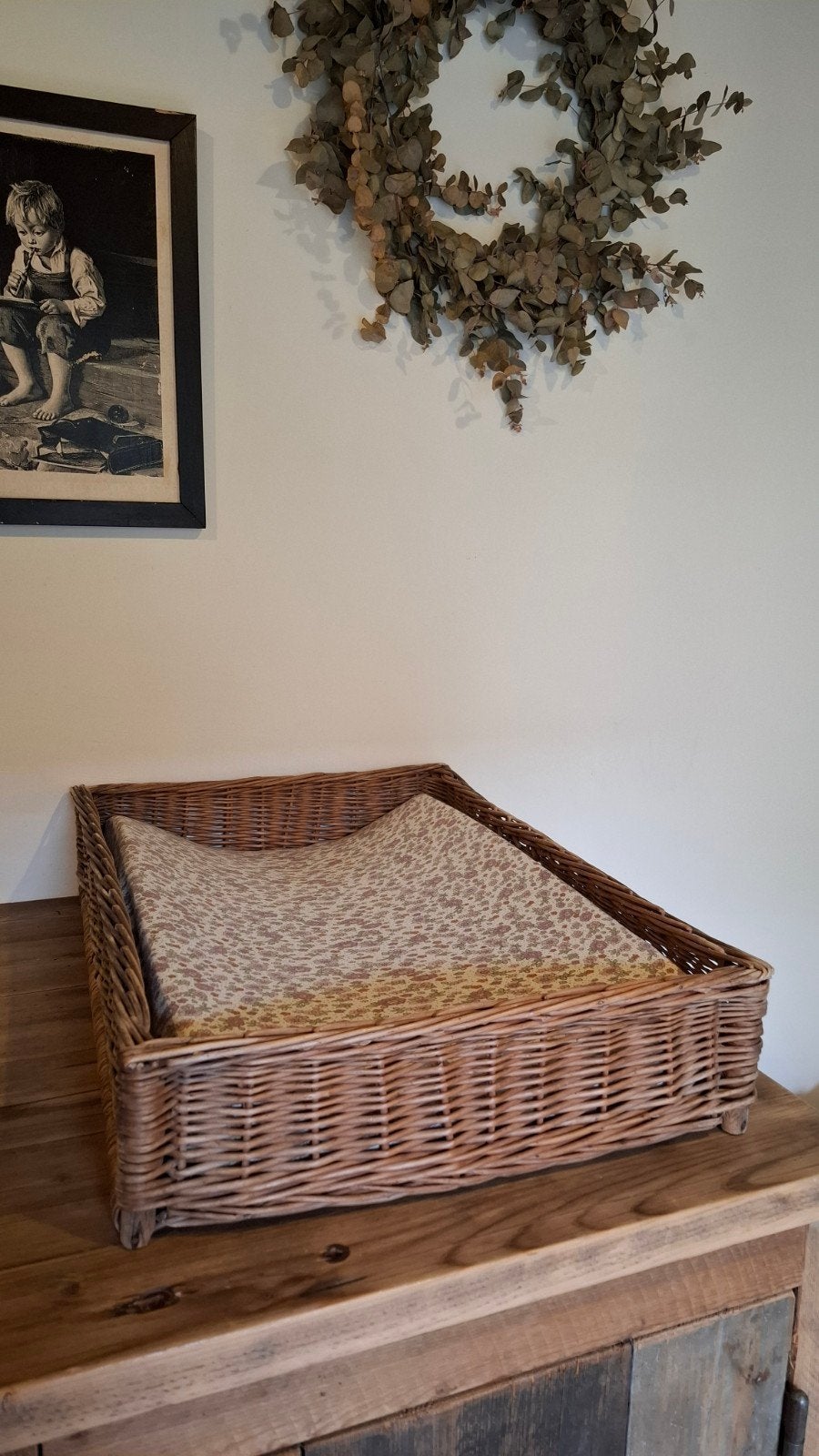 Brocante rieten mand, leuk voor verschoningskussen 50x70 cm, Ophalen, Gebruikt, Overige typen