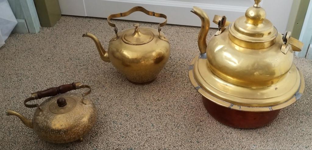 Set van 3 Antieke Koperen Ketels - Geel en Rood Koper, Ophalen of Verzenden