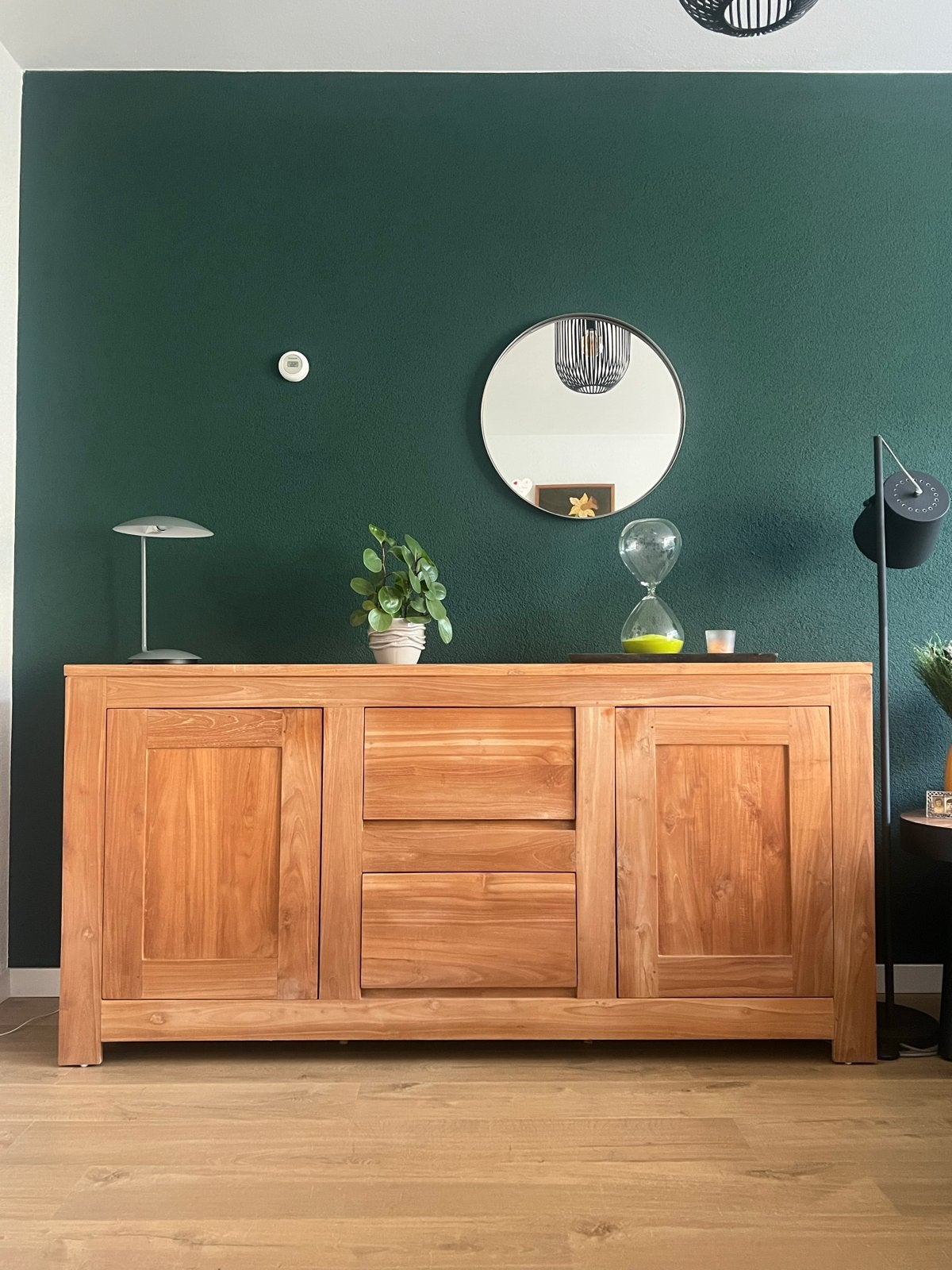 Massief Teakhouten Dressoir met Lades en Deuren, Ophalen, 150 tot 200 cm, Teakhout, Zo goed als nieuw