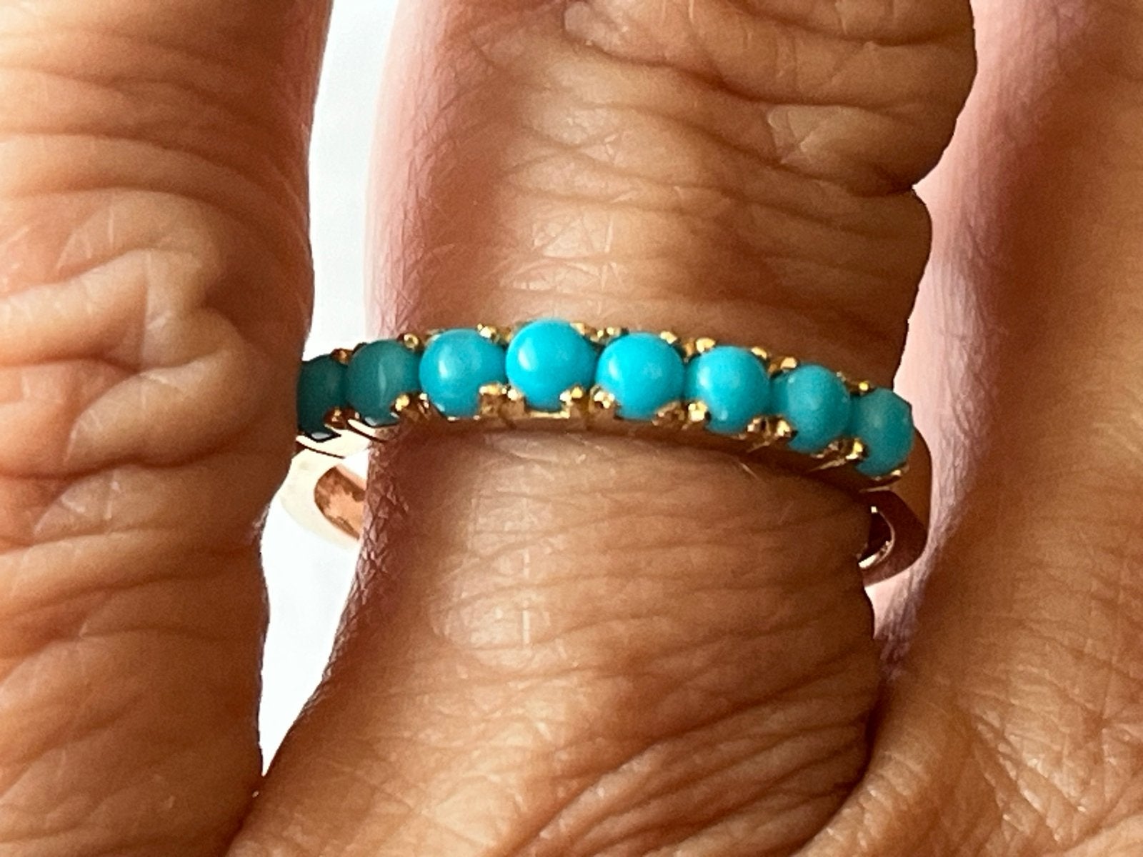 Prachtige Gouden Ring met Turkoois - 14 CT Goud (585), Sieraden, Tassen en Uiterlijk, Verzenden, Zo goed als nieuw, 17 tot 18