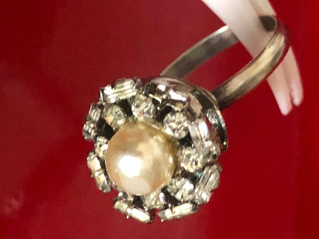 Grote oude ring met parel vintage, Gebruikt, 20 of groter, Wit, Ophalen of Verzenden