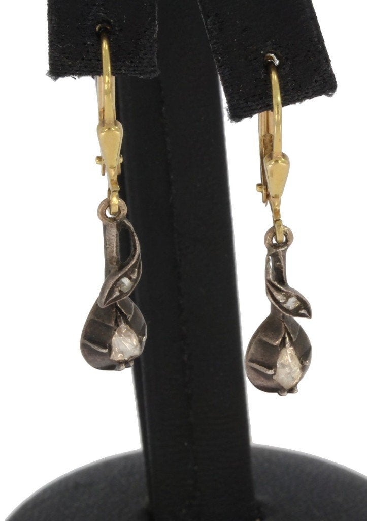Diamant antiek set 14k gouden oorbellen fraai dames zilver