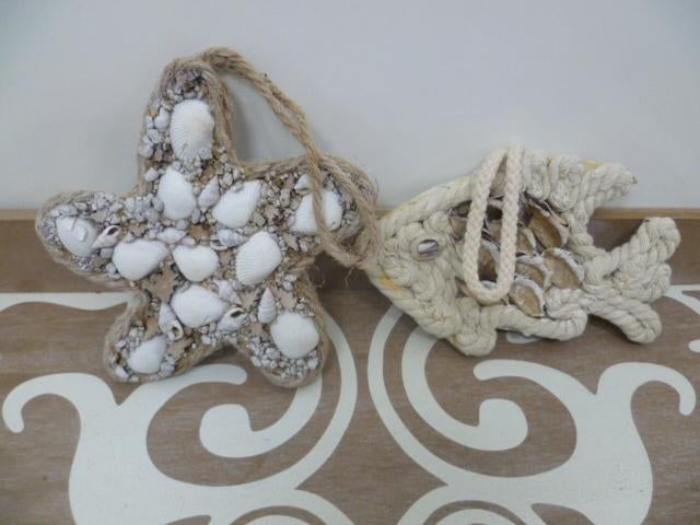 2x decoratie hangers : vis en zeester schelpen, Huis en Inrichting, Ophalen of Verzenden, Zo goed als nieuw