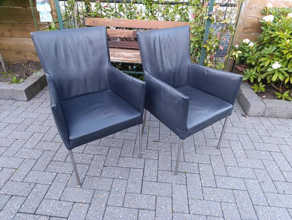 2 Bert Plantagie leren eetkamerstoelen - Zwart, Ophalen, Gebruikt, Twee, Zwart