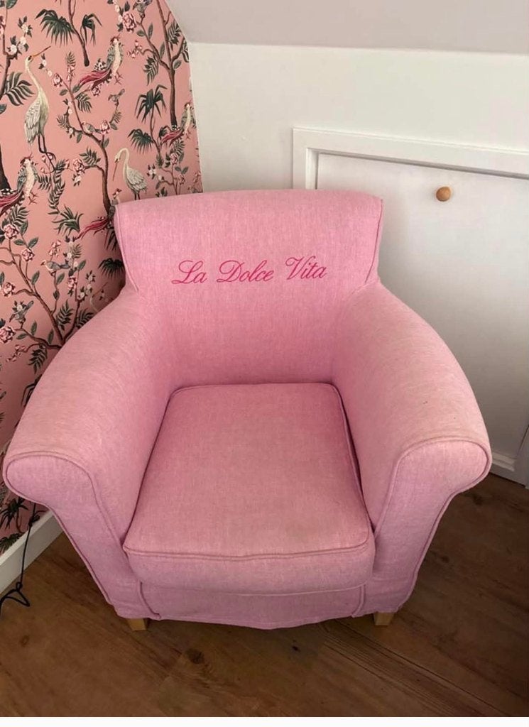 Mooie roze fauteuil van Riviera Maison, Ophalen, 75 tot 100 cm, Zo goed als nieuw, Stof