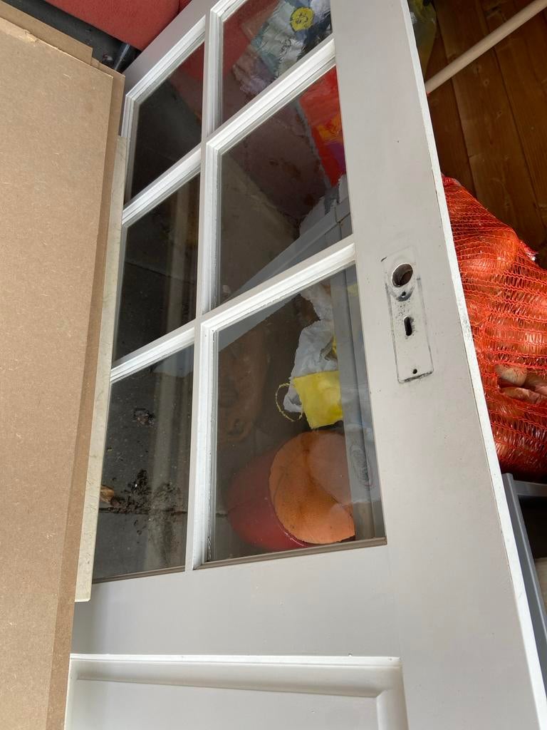 Opdekdeur hardhout 200x83,5 met glas, Gebruikt, 80 tot 100 cm, Binnendeur, Ophalen of Verzenden