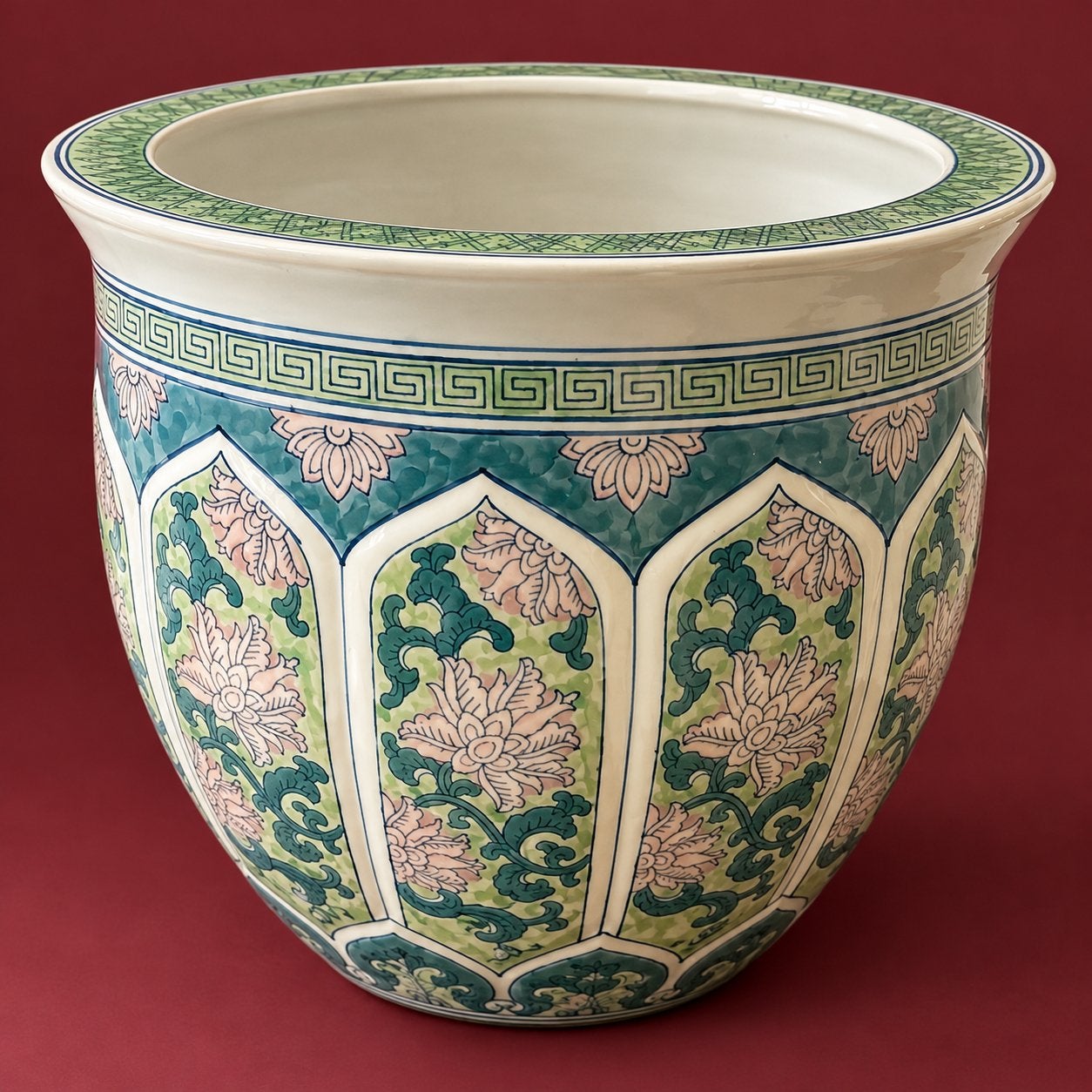 Vintage Chinese Porseleinen Bloempot /Jardiniere Jingdezhen, 25 tot 40 cm, Rond, Ophalen of Verzenden, Zo goed als nieuw