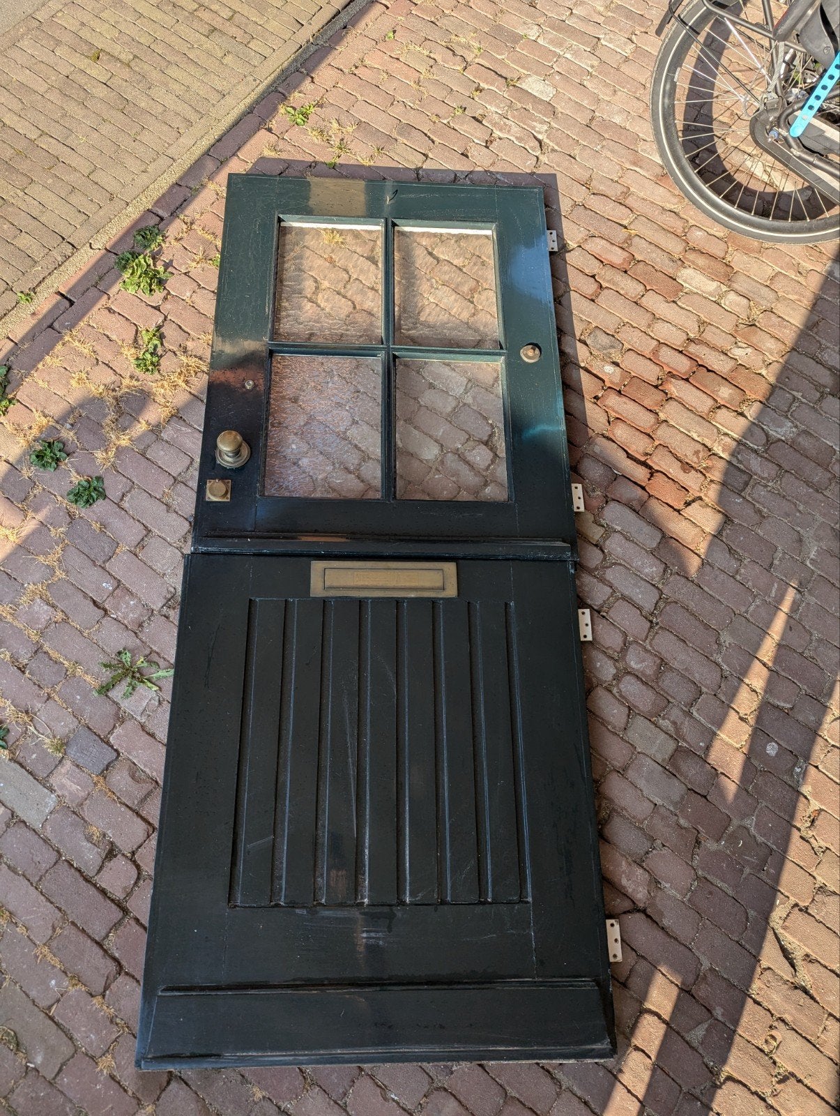 Antieke Buitendeur met Glas en Brievenbus - Groen/Wit, Doe-het-zelf en Verbouw, Deuren en Horren, Ophalen, Gebruikt, 200 tot 215 cm