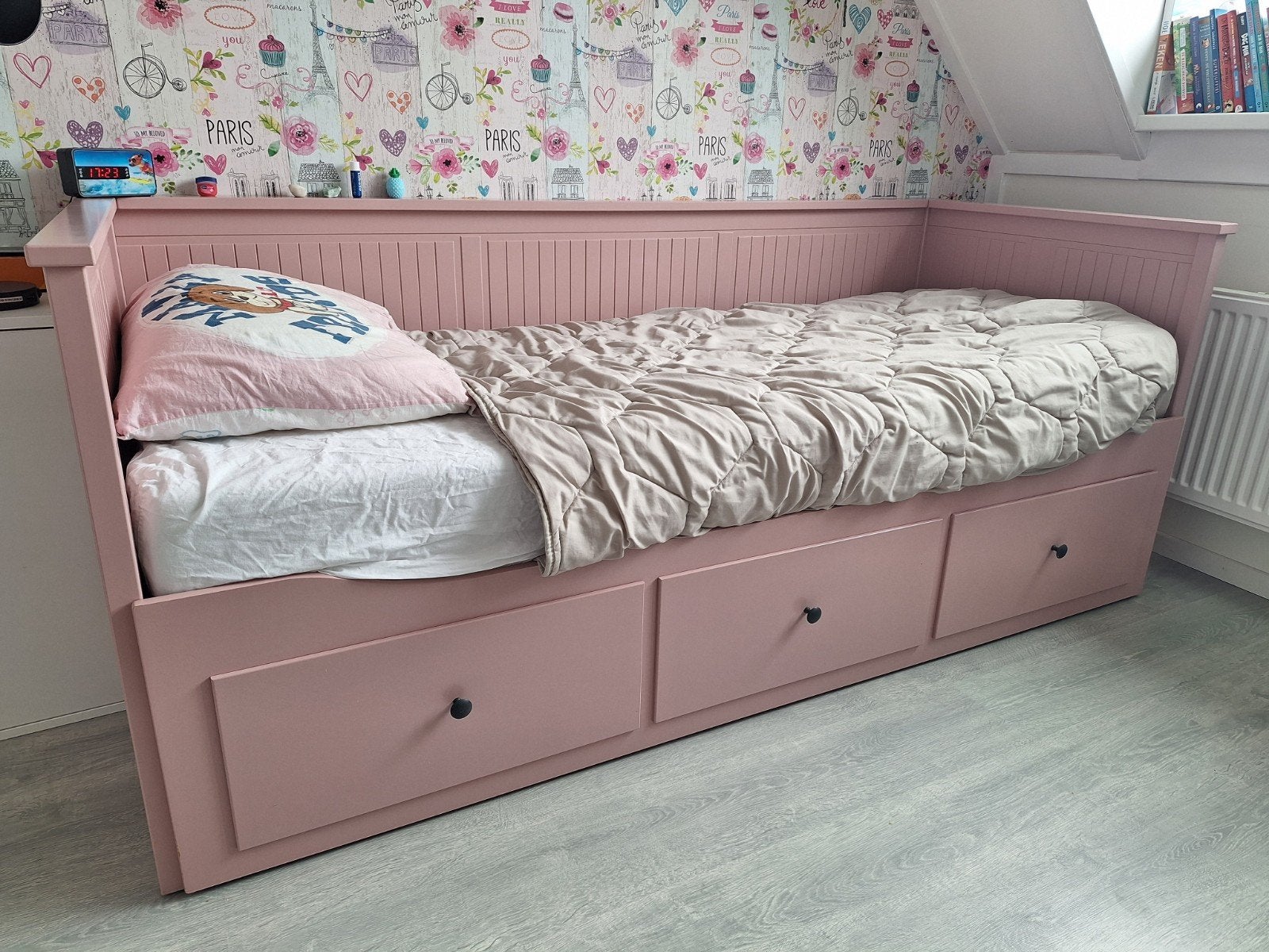 Ikea Hemnes bedbank in oudroze met lades, Ophalen, Gebruikt, Overige kleuren, Tweepersoons