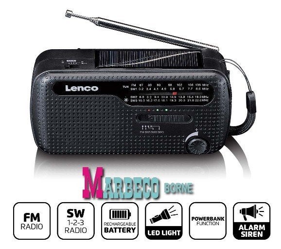 Noodradio, FM en KG, Handslinger, Solar Powered, USB-C, Ophalen, Lenco, Overige typen, Nieuw