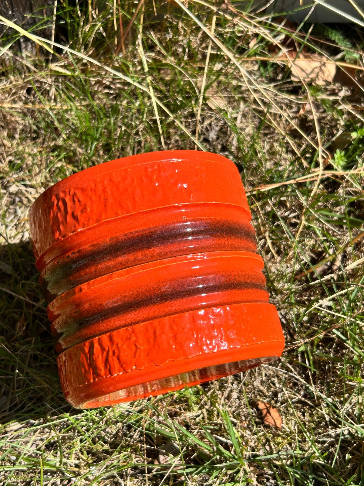 Zweedse vintage oranje bloempot - Ø 14 cm, Vintage, Rond, Binnen, Ophalen of Verzenden