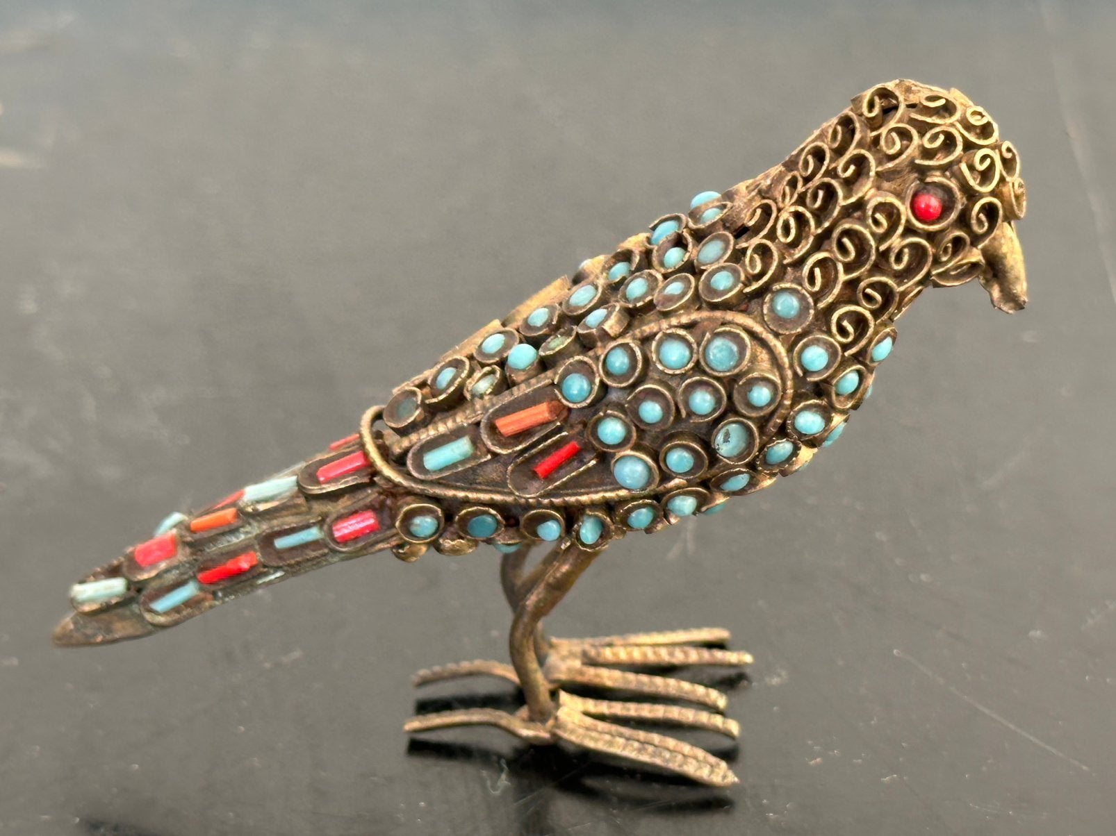 Oud Aziatisc Vogel beeldje ingelegd met edelsteen 5/6 cm, Antiek en Kunst, Kunst | Niet-Westerse kunst, Ophalen of Verzenden