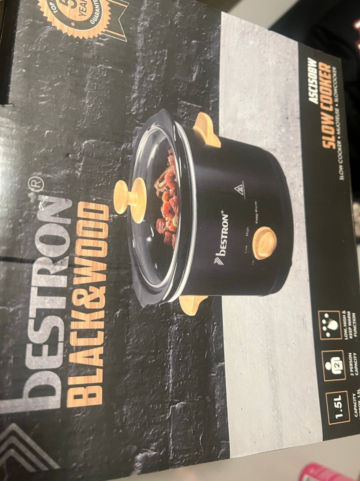 Bestron Black & Wood Slowcooker 1.5L - Nieuw in doos, Ophalen of Verzenden, Vaatwasmachinebestendig, Nieuw