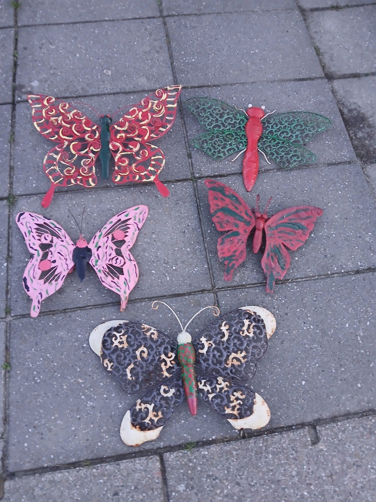 Vijf decoratievlinders voor aan de schutting., Ophalen, Gebruikt