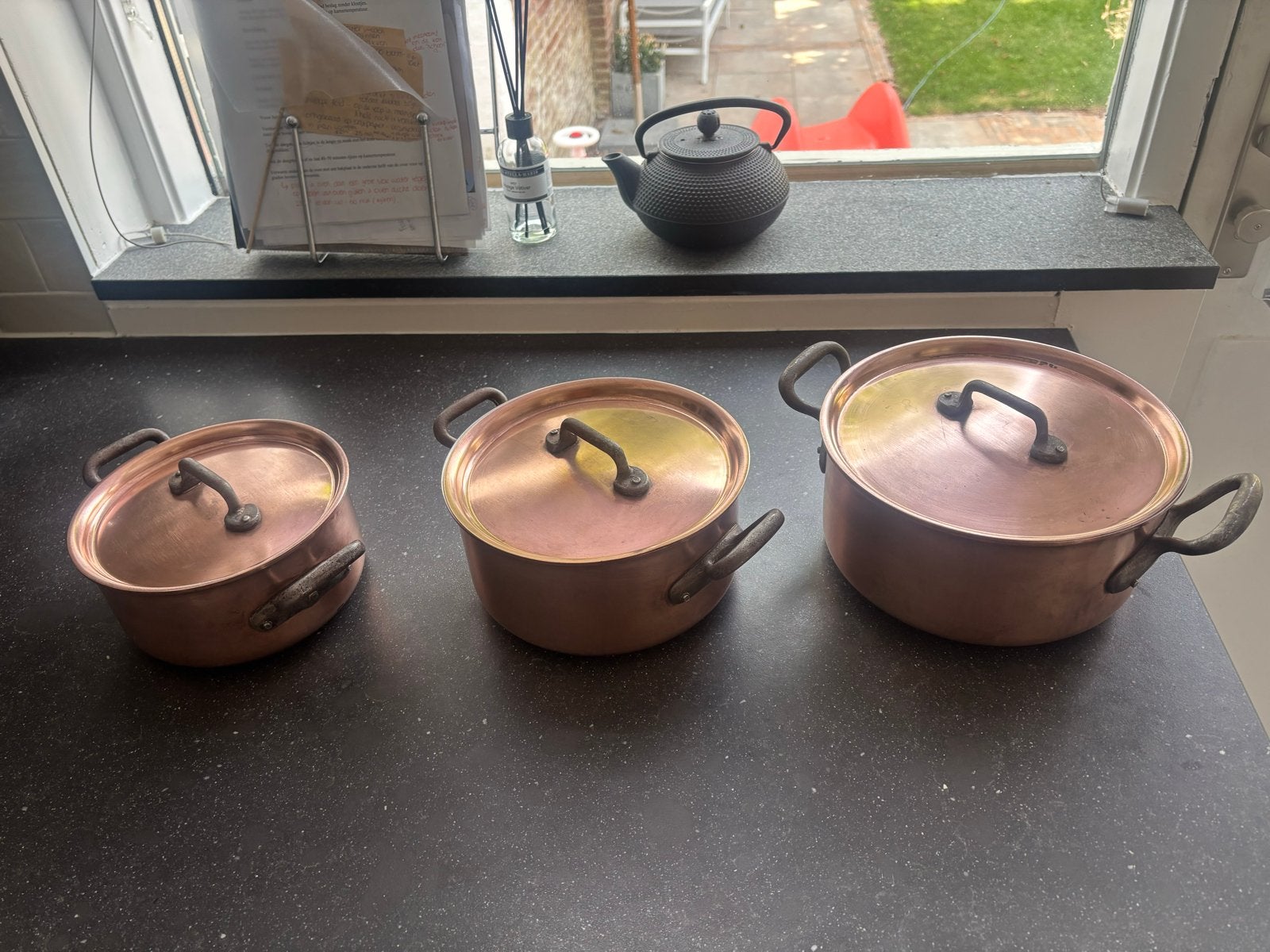 Falk Culinair Koperen Pannenset met Deksel - 3-delig, Huis en Inrichting, Keuken | Potten en Pannen, Met deksel, Pannenset, Ophalen of Verzenden
