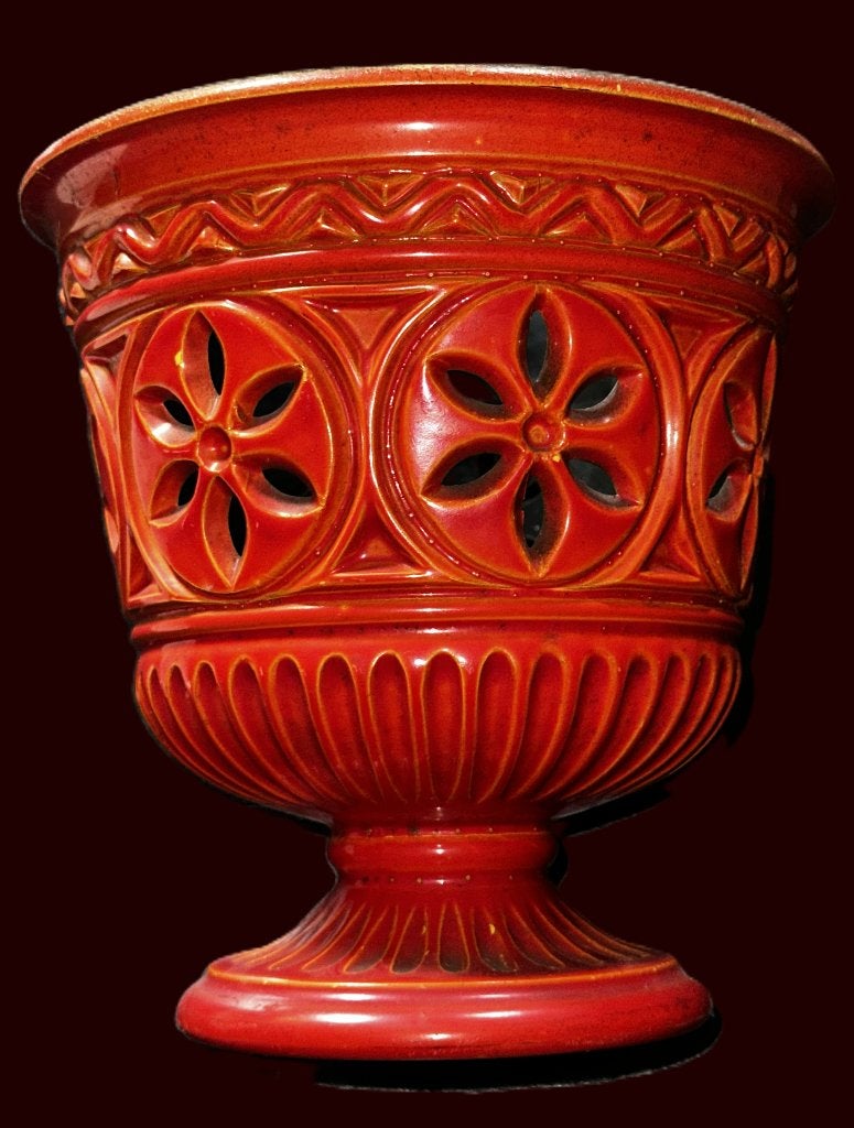 Vintage EMSA Bloempot op Voet - Rood - West-Germany, Ophalen, Kunststof, Rond, Zo goed als nieuw