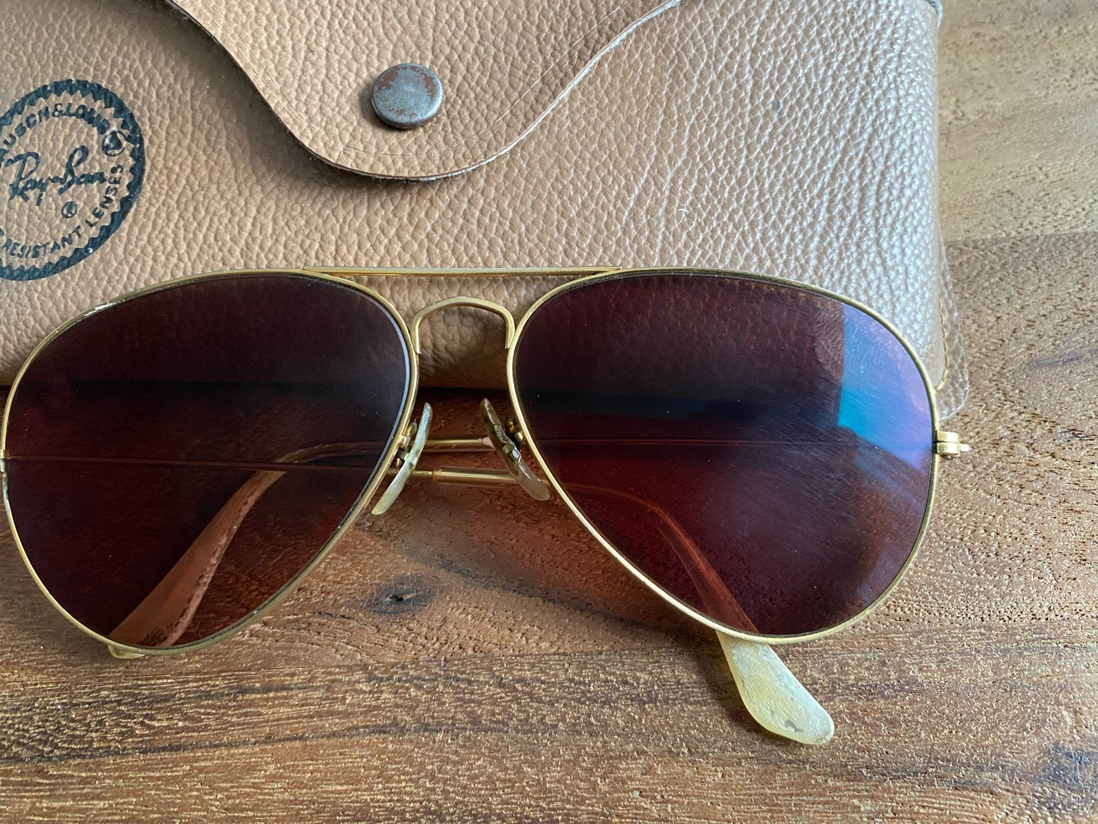 Vintage Ray-Ban Aviator B&L USA met origineel etui, Gebruikt, Ophalen of Verzenden, Ray-Ban, Overige kleuren