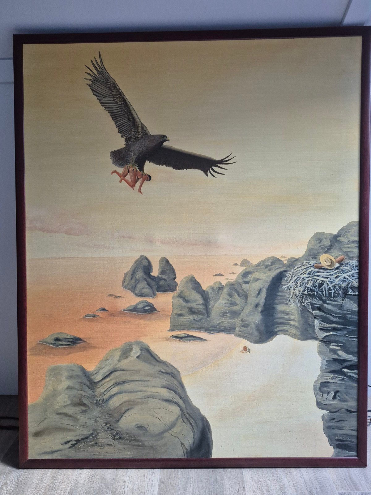 Surrealistisch schilderij Adelaar met vrouw Portugese hoogte, Ophalen of Verzenden