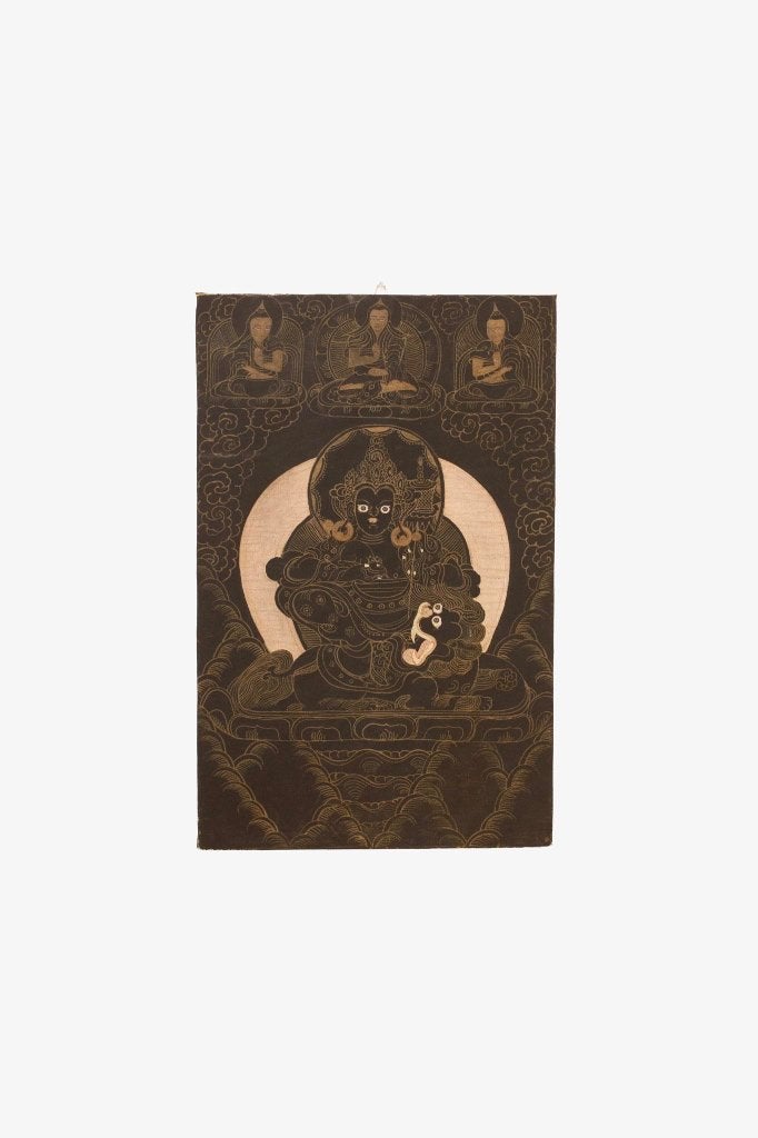 Tibetaans Boeddhistisch thangka doek Simhanada Manjushri, Zwart, Handgemaakt, 57 cm, Tibet