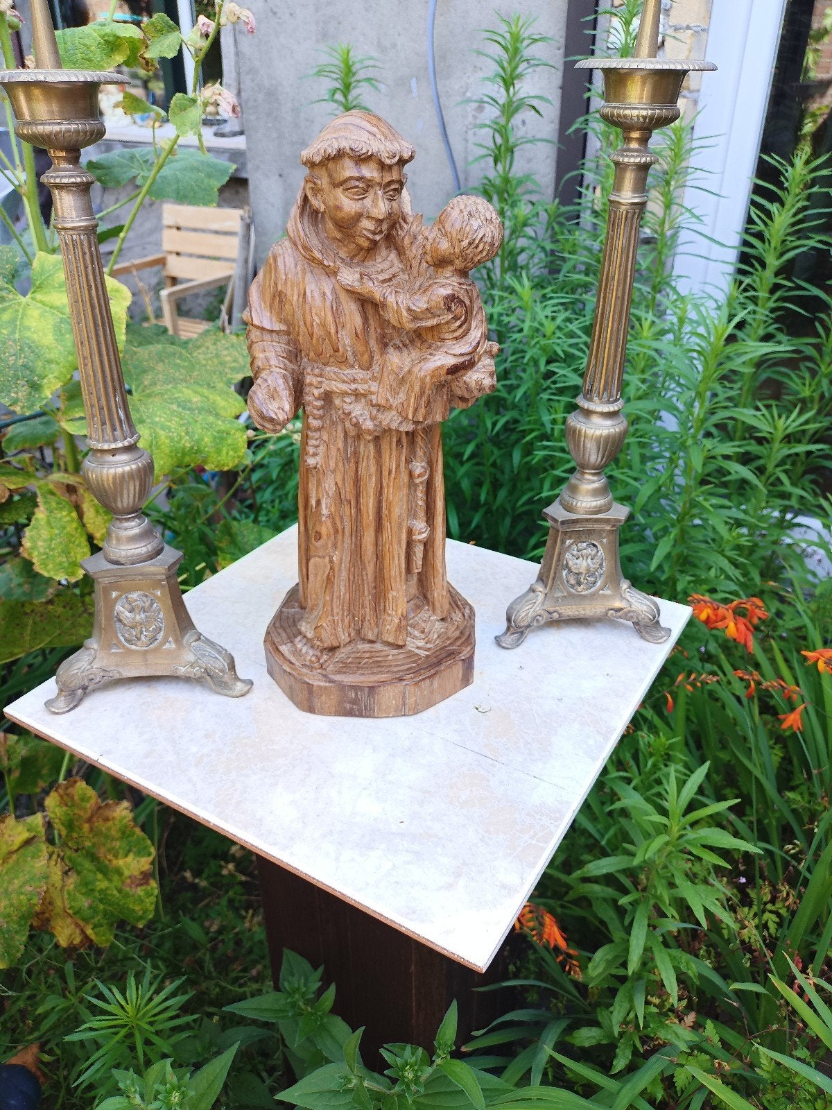 Houten beeld Antonius met kindje Jezus, 42cm, Antiek en Kunst, Ophalen of Verzenden