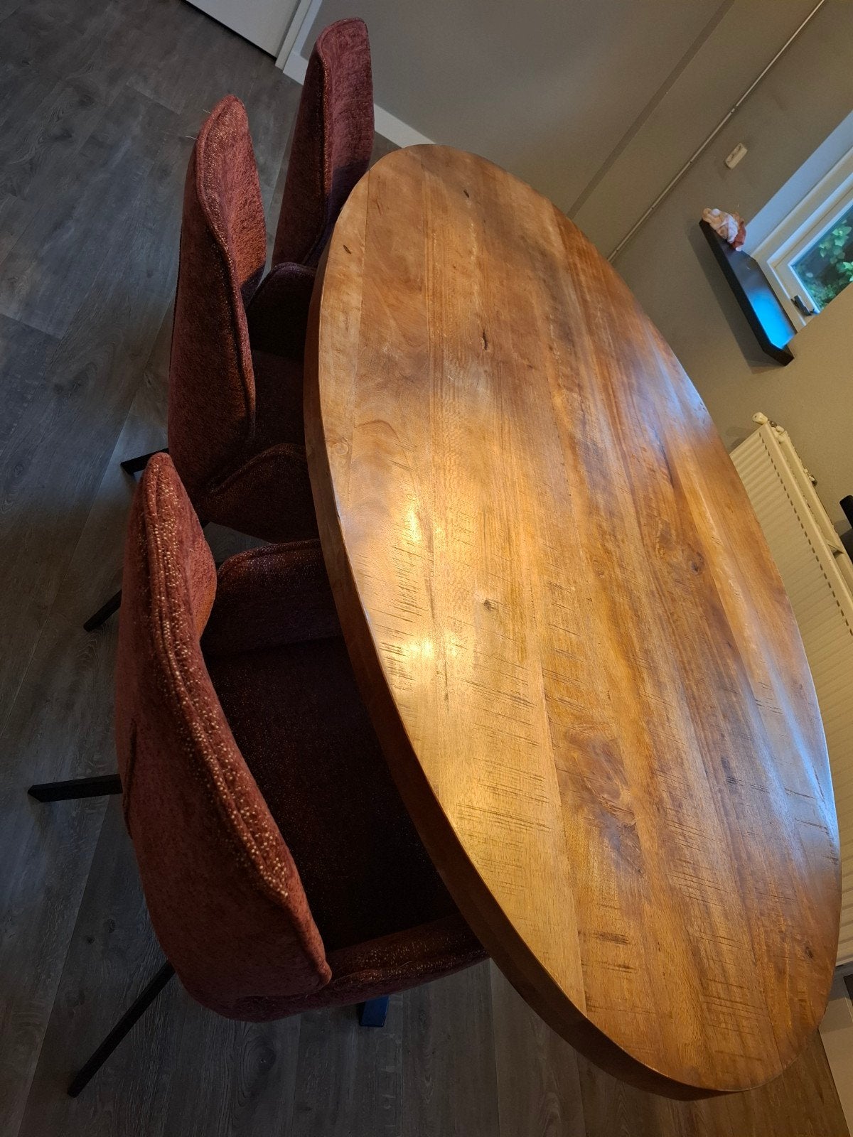 Ovale mango houten eettafel, Ophalen, Gebruikt, 100 tot 150 cm, 200 cm of meer
