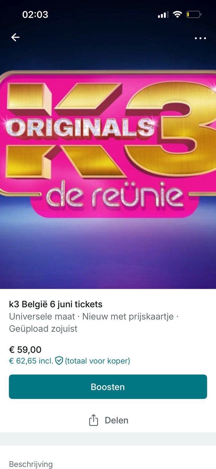 Tickets k3 belgie 6 juni zaterdag 59 euro, Drie personen of meer, Juni
