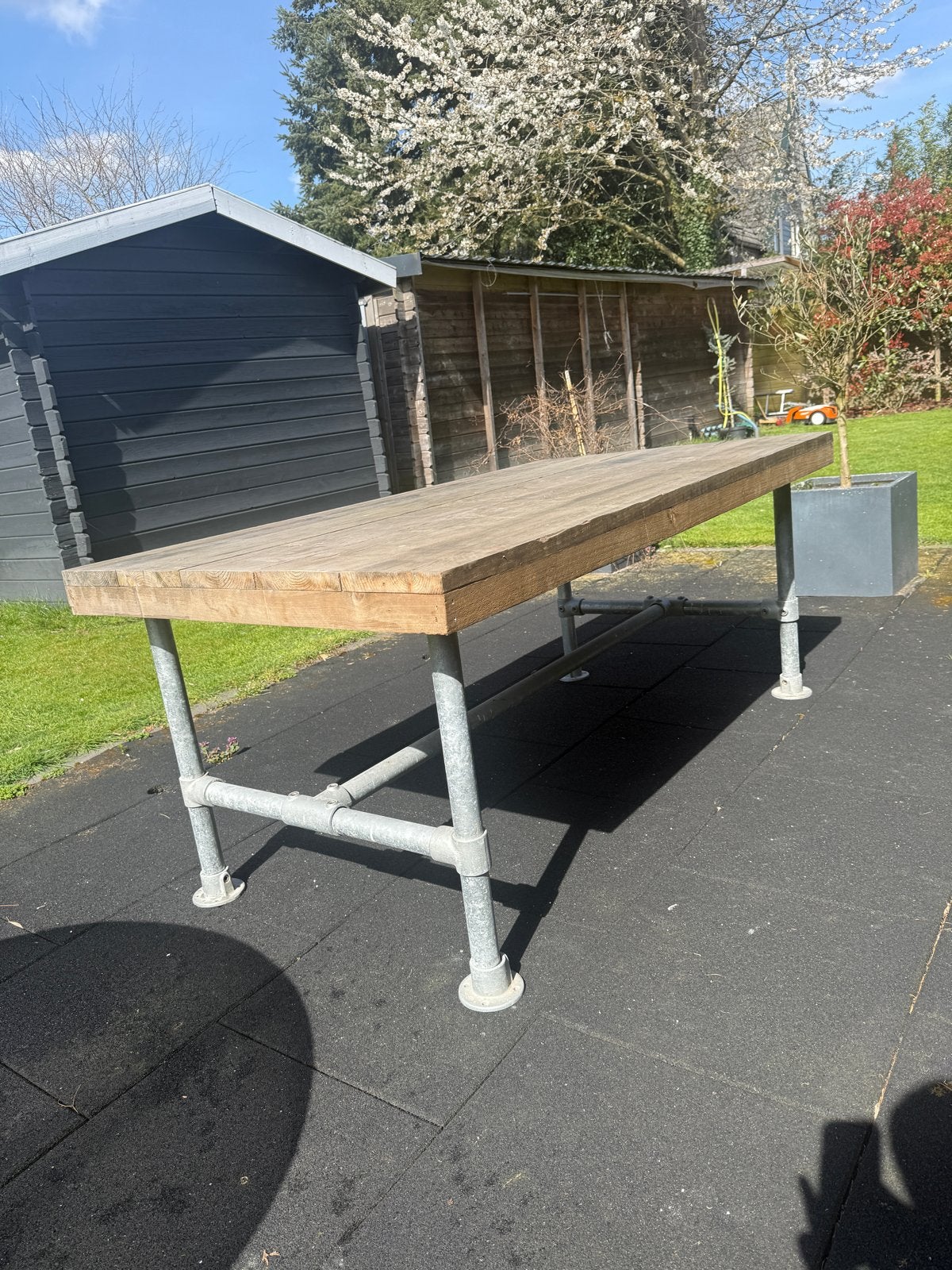 Jorg Teakhouten Tafel 180x100 cm met RVS Poten, Ophalen of Verzenden, Gebruikt, Rechthoekig, Teakhout