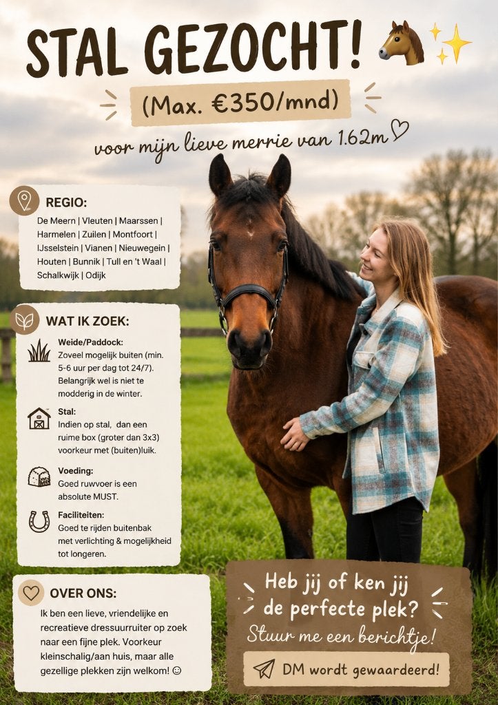 Stal gezocht omgeving Utrecht, Stalling, 1 paard of pony