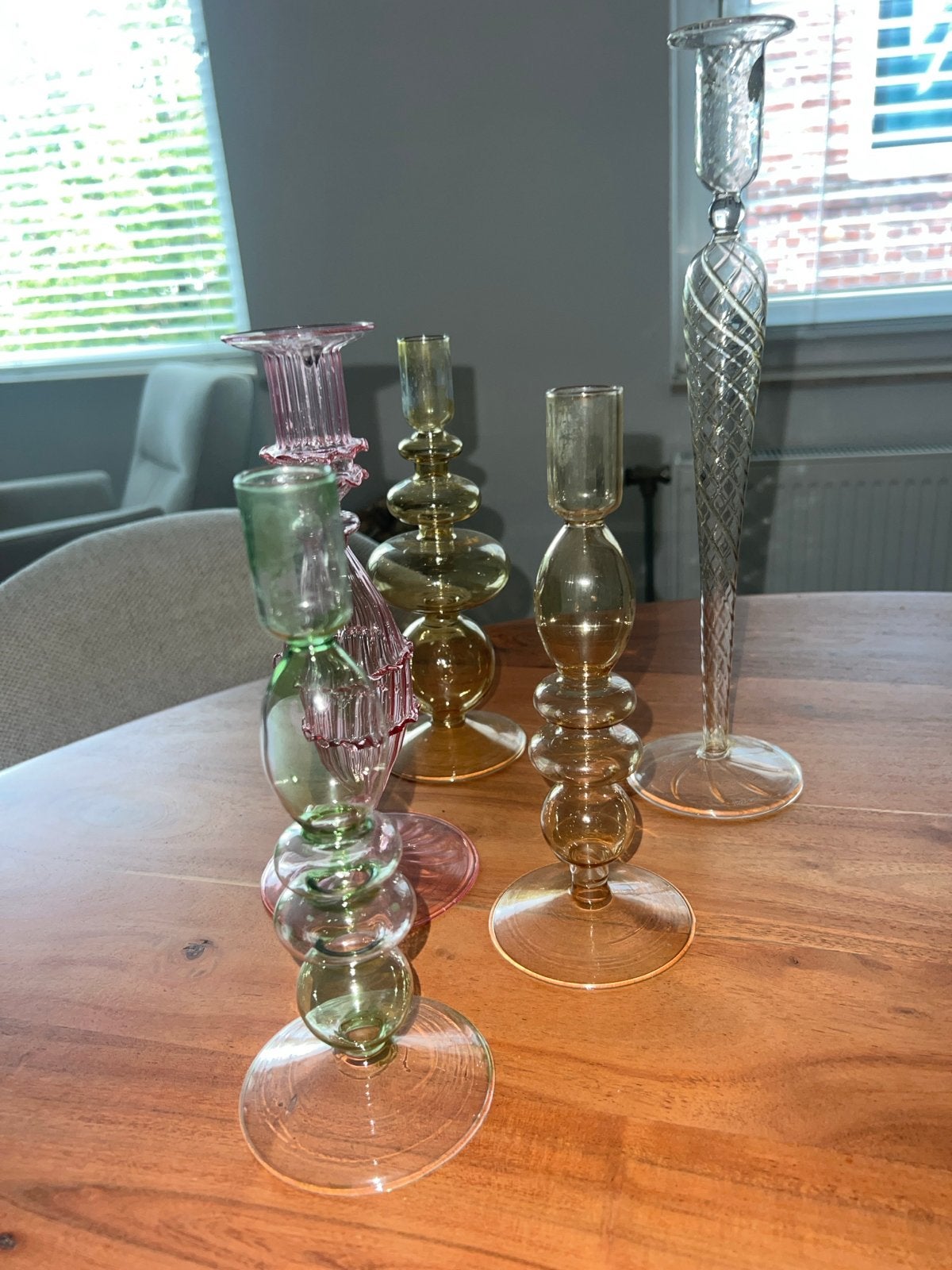 Set van 5 gekleurde glazen kandelaars, Ophalen, Glas