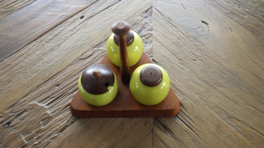 mooie retro zweeds peper-,zout- en mosterd set, Ophalen of Verzenden, Overige typen