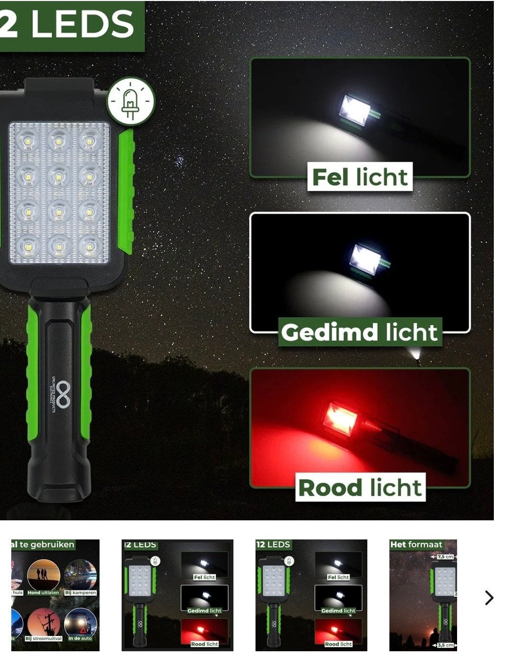 Oplaadbare Multi LED Lamp - Fel, Gedimd & Rood Licht, Ophalen of Verzenden, Nieuw, Accu