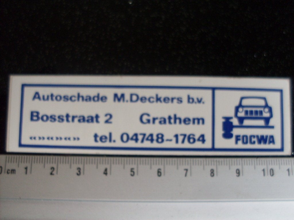 sticker autoschade M. Deckers grathem focwa logo, Verzenden, Zo goed als nieuw, Bedrijf of Vereniging