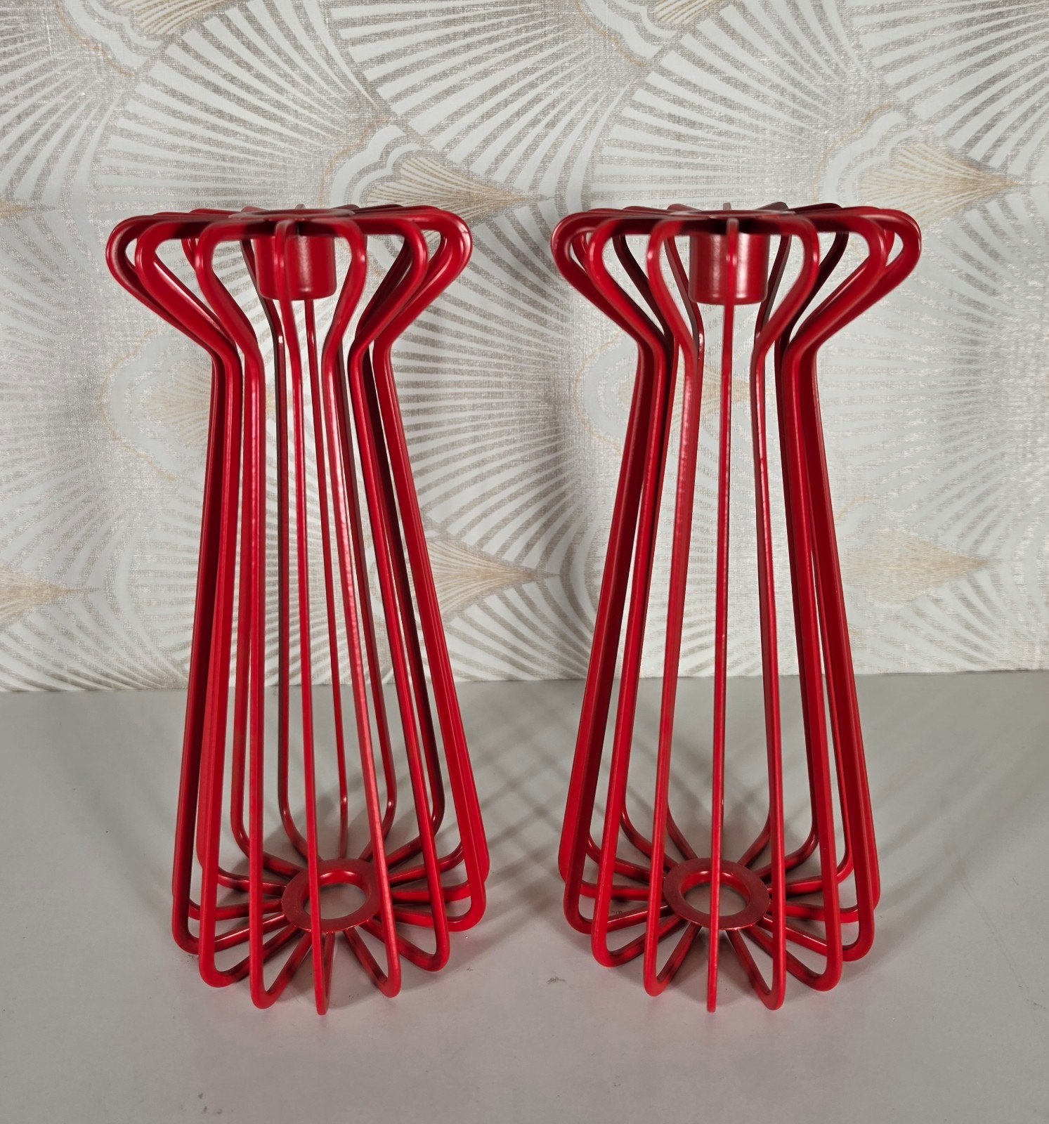 Vintage Ikea Trådig kandelaren set van 2 rood, Ophalen of Verzenden, Rood, Metaal, IKEA