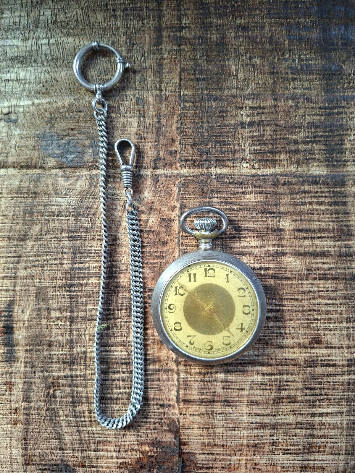 zakhorloge met ketting swiss made Brevets, Overige merken, Zakhorloge, Staal, Ophalen of Verzenden
