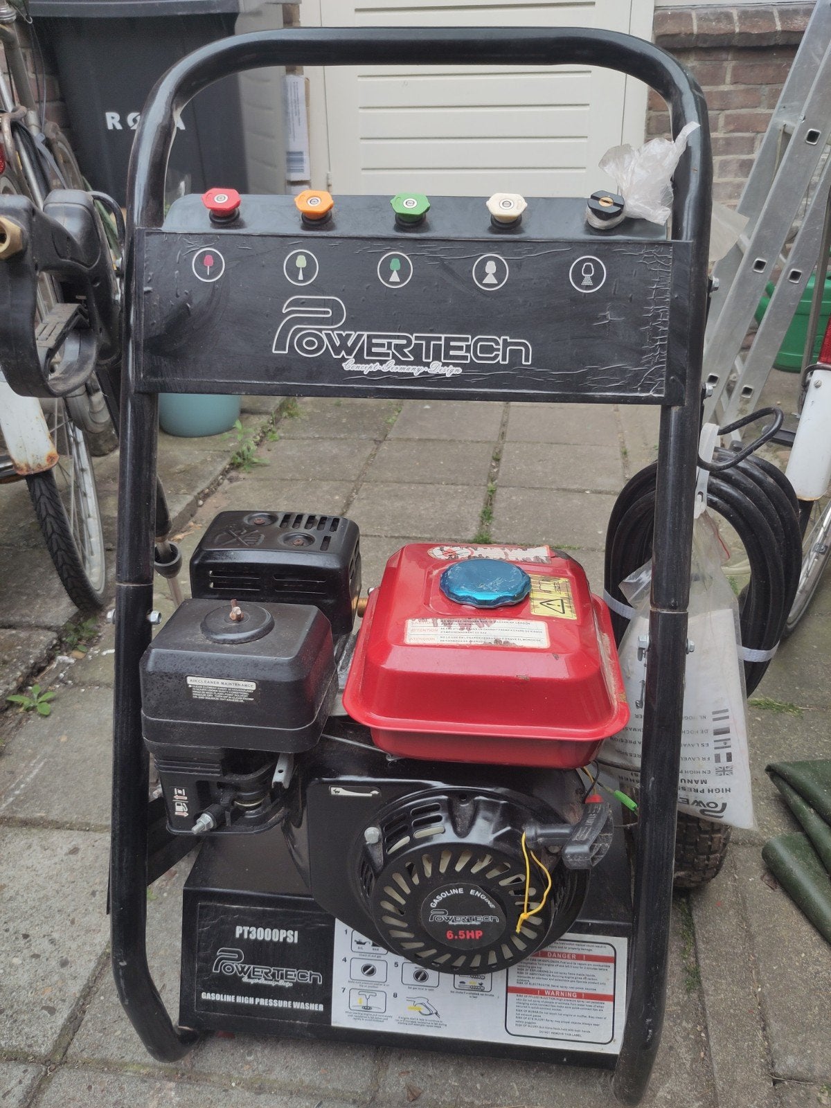 Powertech PT3000PSI Benzine Hogedrukreiniger 6.5HP, Tuin en Terras, Hogedrukreinigers, Ophalen, Gebruikt, Benzine, Powertech