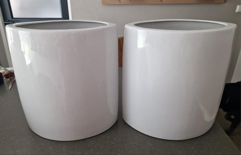 Set van 2 witte bloempotten, 50cm hoog, Overige materialen, Gebruikt, Balkon, Overige vormen