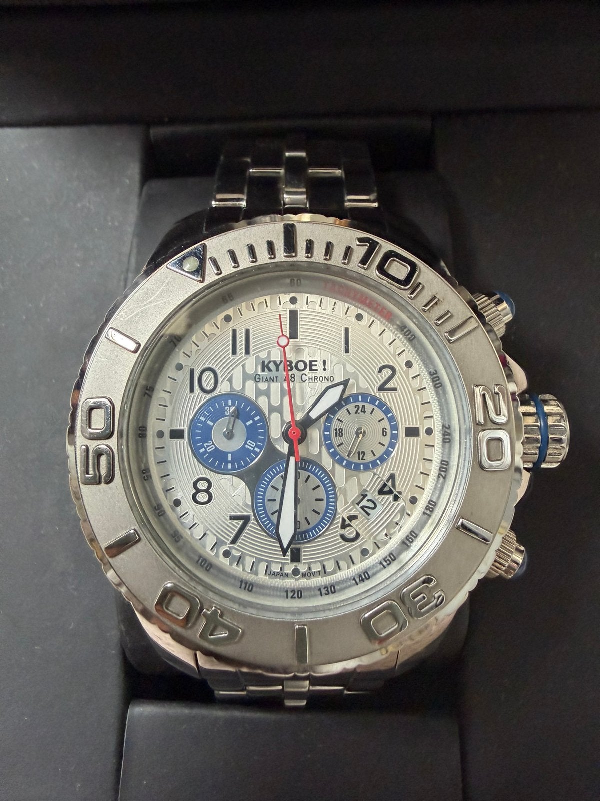 Stoer Kyboe Chrono Master horloge met blauw accenten, Sieraden, Tassen en Uiterlijk, Horloges | Heren, Overige merken, Staal, Gebruikt