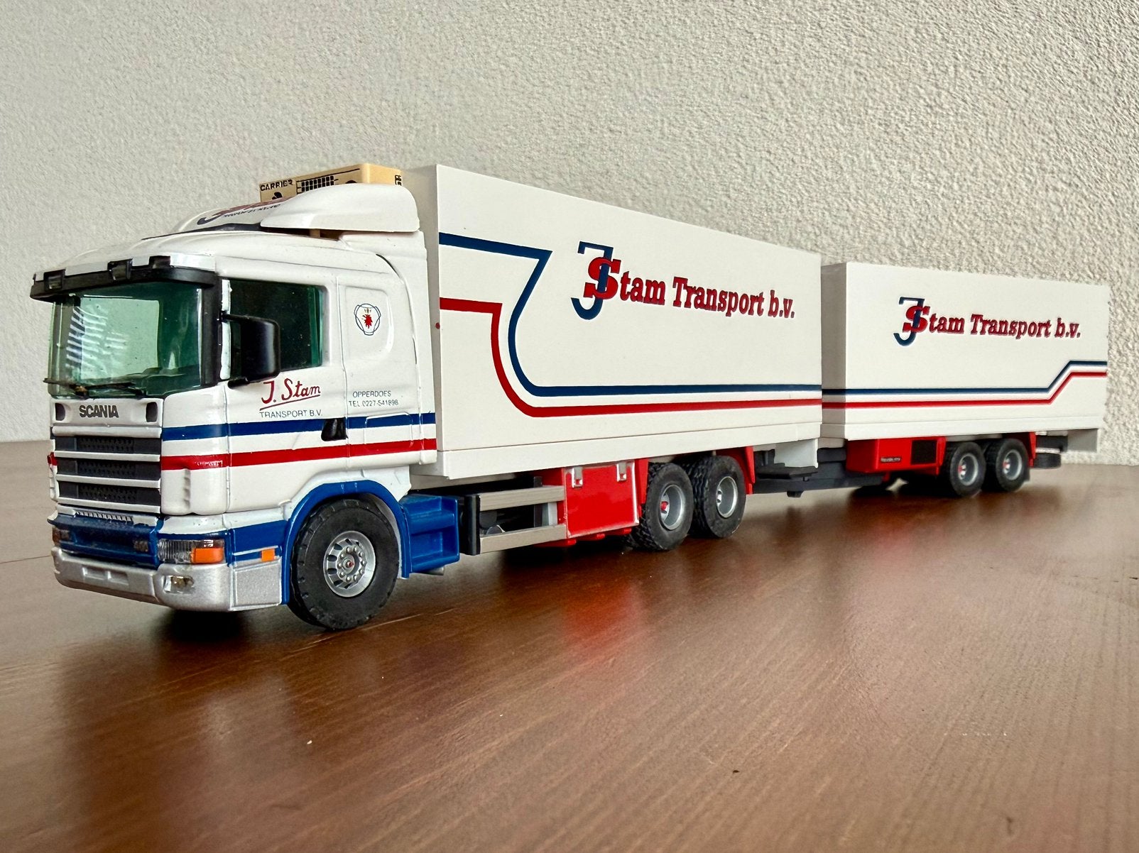 Tekno models: J.Stam Transport BV Opperdoes-Scania124L, 420, Hobby en Vrije tijd, Modelauto's | 1:50, Ophalen of Verzenden, Zo goed als nieuw