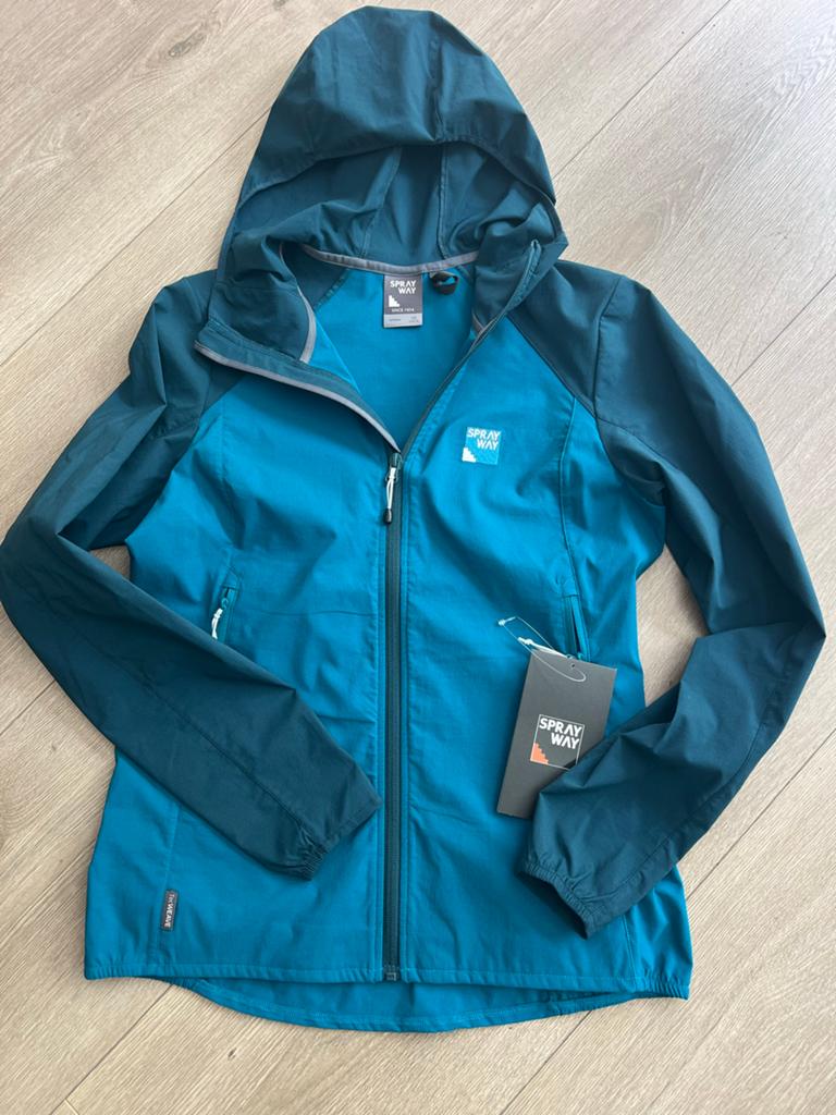 Sprayway softshell jas met capuchon mt 36/38, Ophalen of Verzenden, Zo goed als nieuw, Maat 36 (S), Blauw