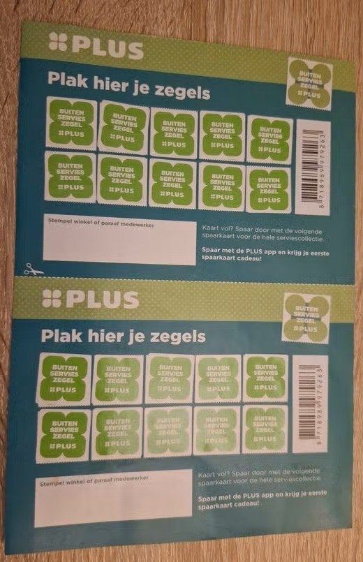 4 volle kaarten (=40 zegels) MEPAL buitenservies PLUS, Verzamelen, Plus, Ophalen
