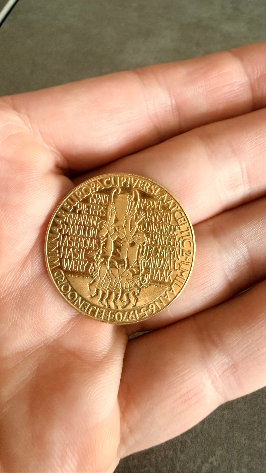 Goud Feyenoord Herdenkingsmunt 1970-1976 Europa Cup I, Ophalen of Verzenden, Goud, Nederland